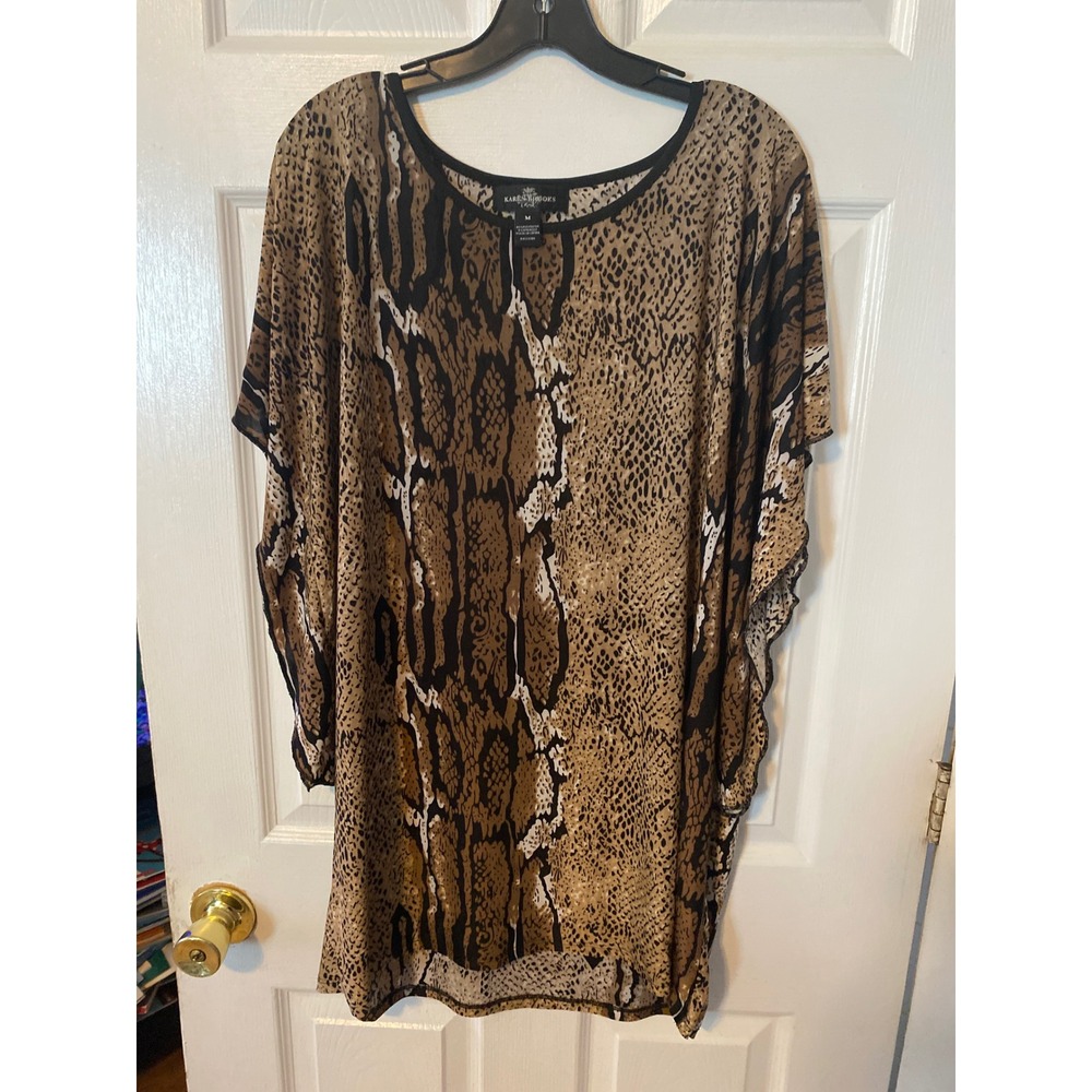Karen Brooks Snake Print Tunic Top Brown Animal Pattern Dolman Sleeve Medium